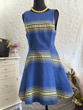 Alice + Olivia Holis Striped A-Line Dress Blue And Yellow Size 6
