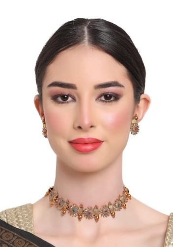 Indian bollywood gold plated necklace whit matching earrings women and girls