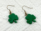 Pierced Earrings Green Plastic Shamrock Clover Dangle Drop Hooks Vintage