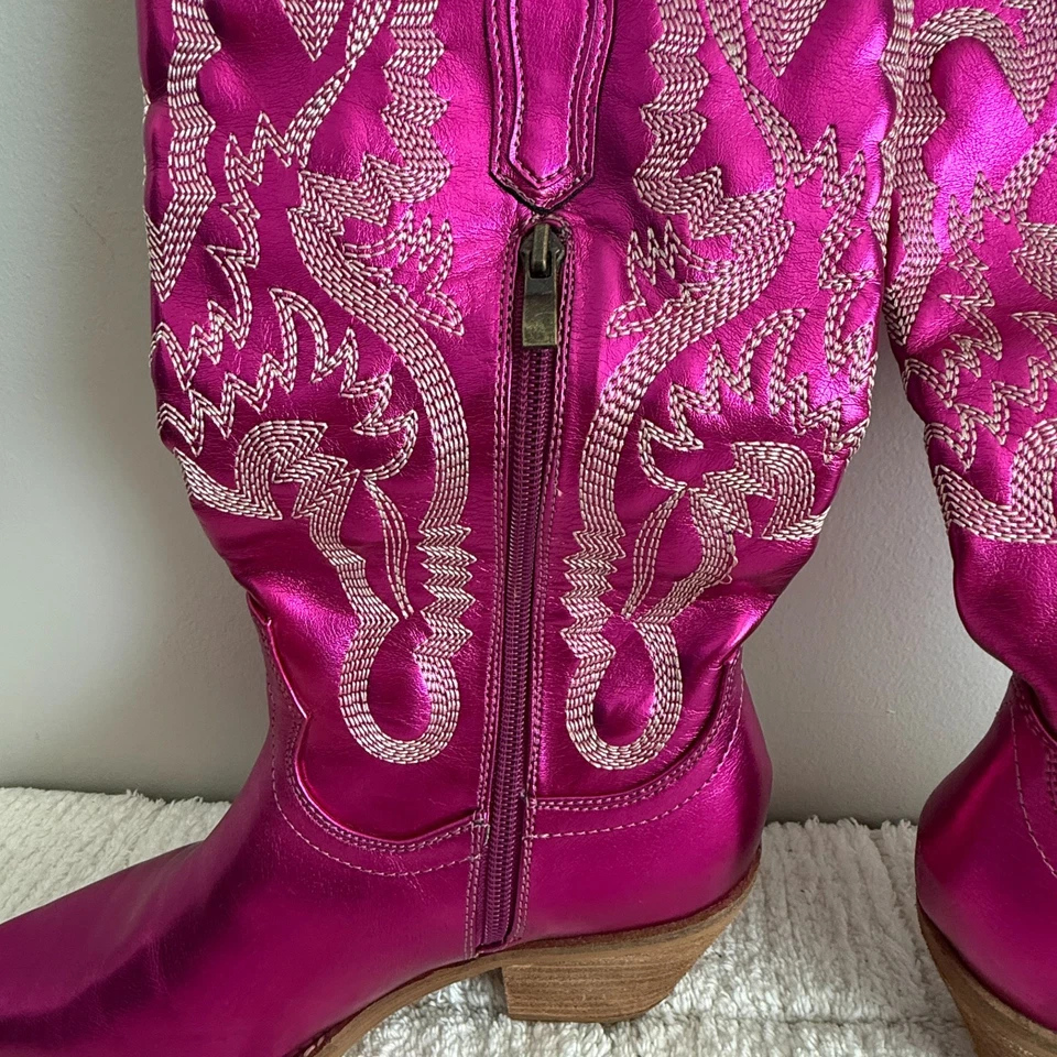 Botas de Vaquera Metálicas Rosa/Púrpura Talla 10 Western Mystical Coquette Bohemian Foto 2 de 4