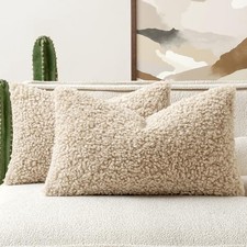 Faux Fur Throw Pillow Covers 20x12 Inch Set of 2 20" x 12" Pack of 2 Oatmeal