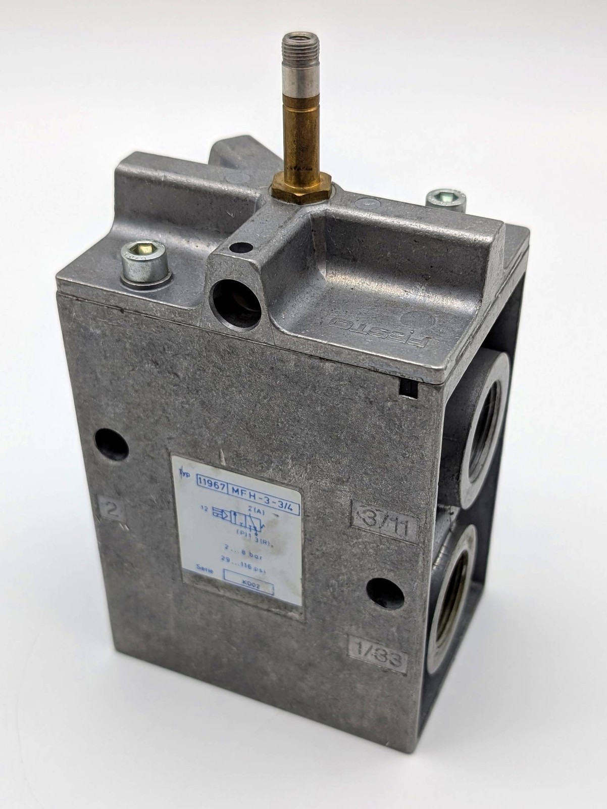 Festo 11967 Air Solenoid Valve 3/2 Closed Monostable 2 to 8 bar MFH-3-3/4