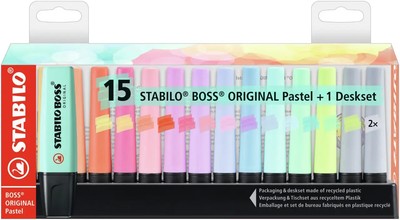 Textmarker - STABILO BOSS ORIGINAL Pastel - 15er Tischset - mit 14...