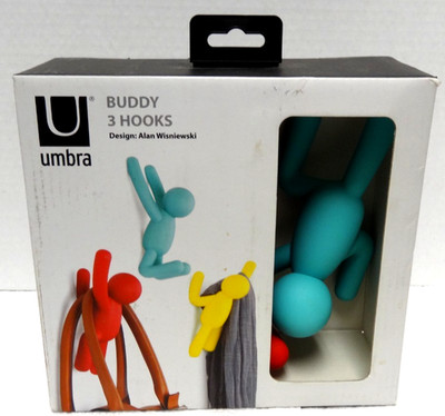 NEW Umbra Buddy Wall Multicolor Hooks Set of 3 Hangers with Hanging Hardware NIB