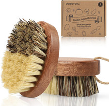 2 Pack Wooden Vegetable Brush For Food Dual Bristle Potato Brush Scrubber NEW