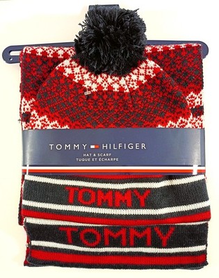 TOMMY HILFIGER - 2 tlg Set Schal + Mütze Beanie Hat & Scarf schwarz rot / USA