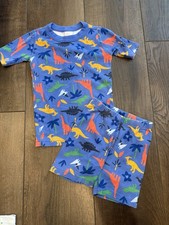 Hanna Andersson Blue Dinosaur Parade Short Johns Pajamas Set Size 6-7
