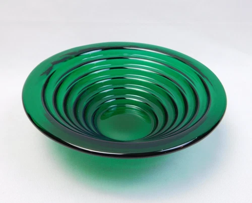 Blenko Mid Century Modern Emerald Green Thick Glass Bowl 7" Diam