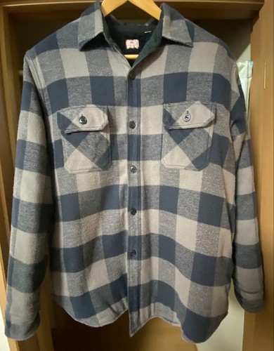 Sugar Cane, Sugar Cane Block Check CPO Shirt Jacket Black L Fleece Lined Pockets
