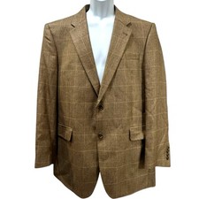 Jos. A. Bank Signature Silk Camel Hair Blazer Brown Windowpane Check Men  s 42L