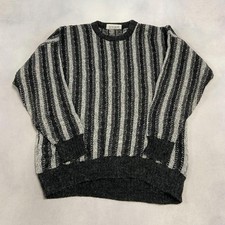 Vintage Abstract Knitted Jumper Patterned Grandad Chunky Knit Sweater Men's L