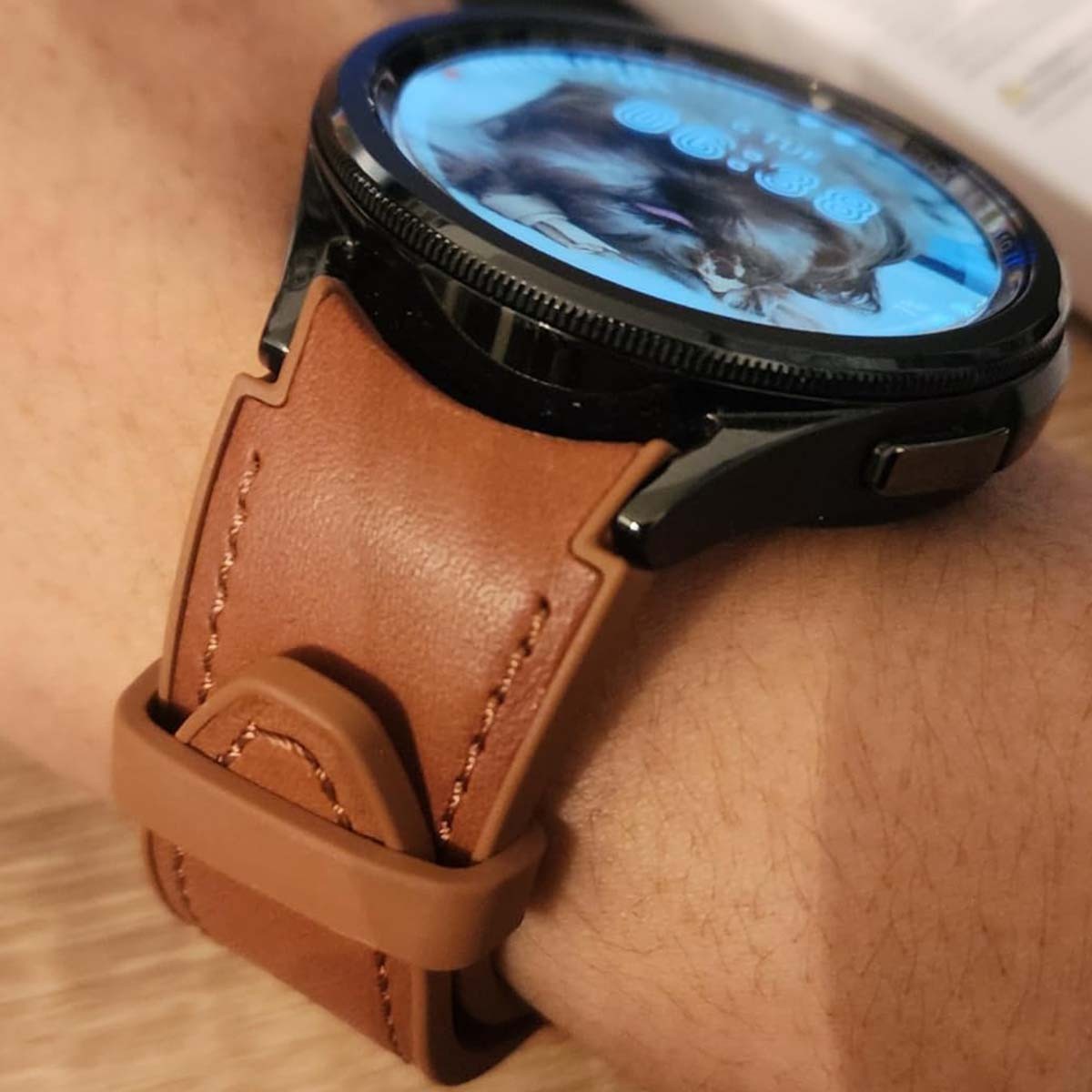 Bracelet Galaxy Watch 4 Classic cuir anti-transpiration marron S/M