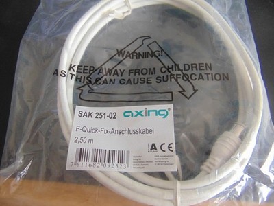 Axing Anschlusskabel Antennen F Stecker 2,5m Quickfix weiß, SAK 251-02, Koaxial