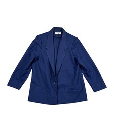 Alfred Dunner Navy Blue Knit Blazer Single Button Made in USA Vintage Style