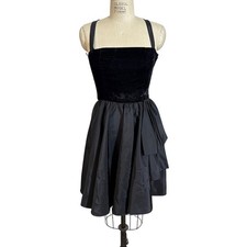 Vintage 60s 70s Velvet & Taffeta Short Party Dress Size Small