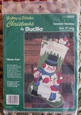 Vintage Bucilla Jeweled Felt Christmas Stocking Kit 32223 - Winter Pals