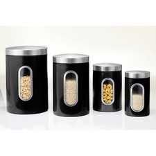 Set of 4 Window Canisters with Stainless Steel Lids - Free Shipping