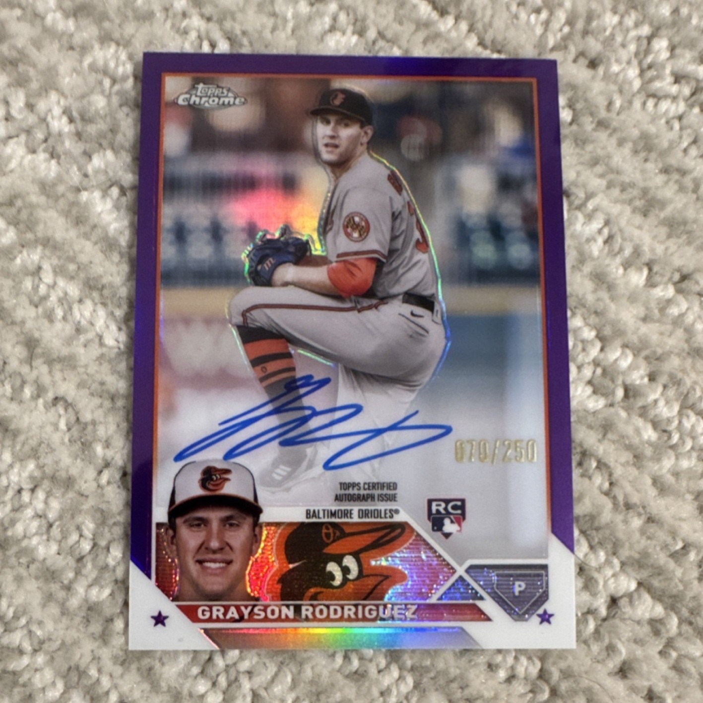 Grayson Rodriguez Topps 2023 Chrome Rookie Auto Purple Refractor #RA-GR /250 Or…
