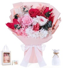 Preserved Flowers Bouquet Pink Roses Real Long Lasting Light Rose Gift