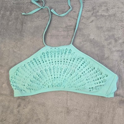 H2Oh Colours Womens XL Mint Green Laser Cut High Neck Halter Bikini Swim Top