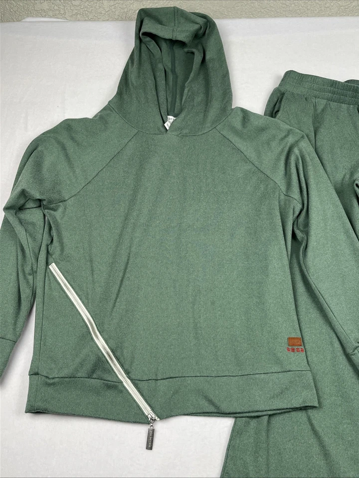 Sudadera con Capucha Peace Love World Tejida Pullover con Cremallera Lateral y Pantalones de Pierna Ancha Verde, XXS Foto 2 de 4