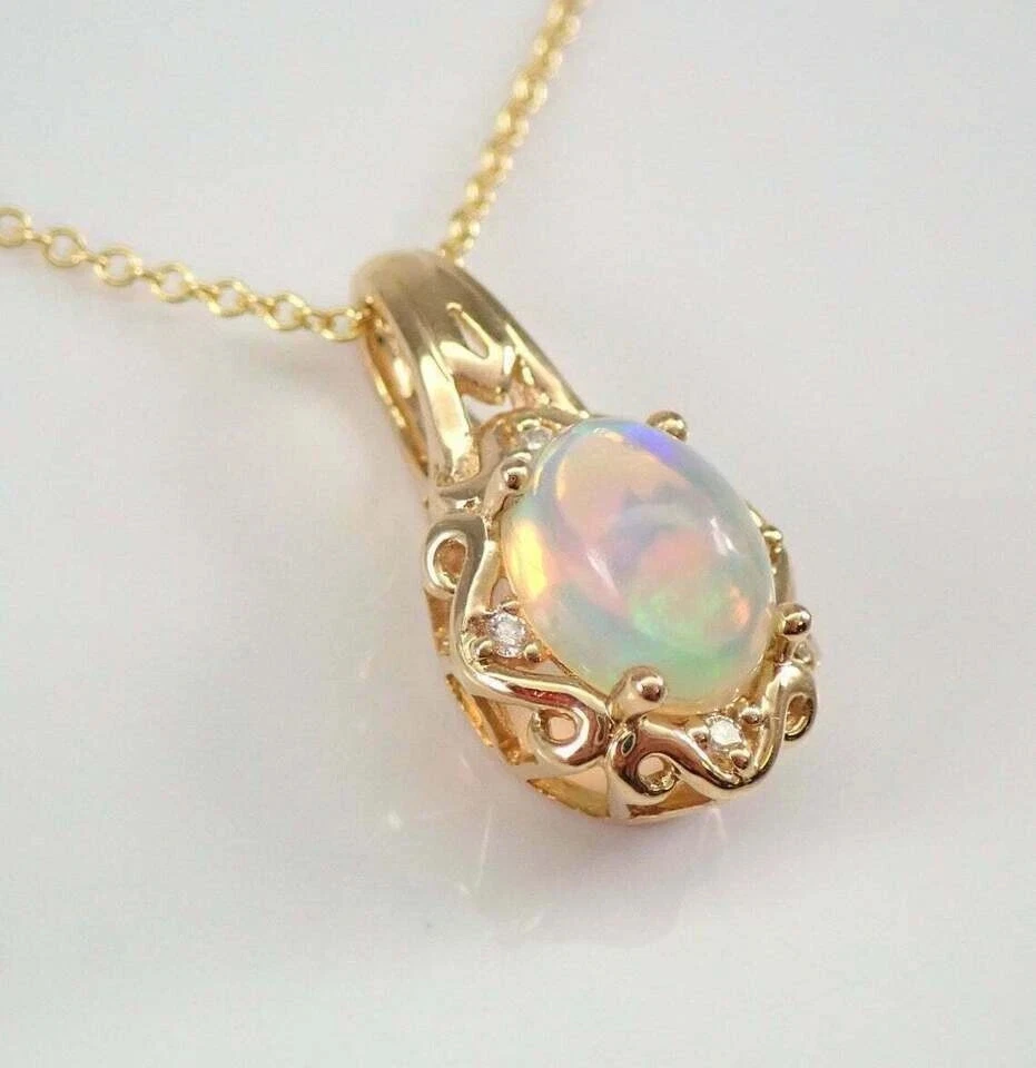 2Ct Oval Cut Fire Opal Diamond Solitaire Pendant 14K Yellow Gold Over Free Chain - Image 3 of 4