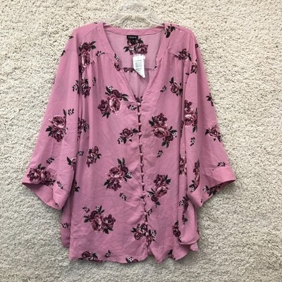 NEW Torrid Blouse Plus Size 5X Lavender Pink Floral Georgette Button Harper $45