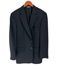 Paul Stuart Mens Classic Black Wool Suit Jacket 2 Button Notch Lapel Blazer Size