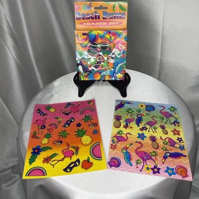 Vintage 90 s Lisa Frank Beach Bums Eraser Set And Tropical Flamingo Stickers NEW