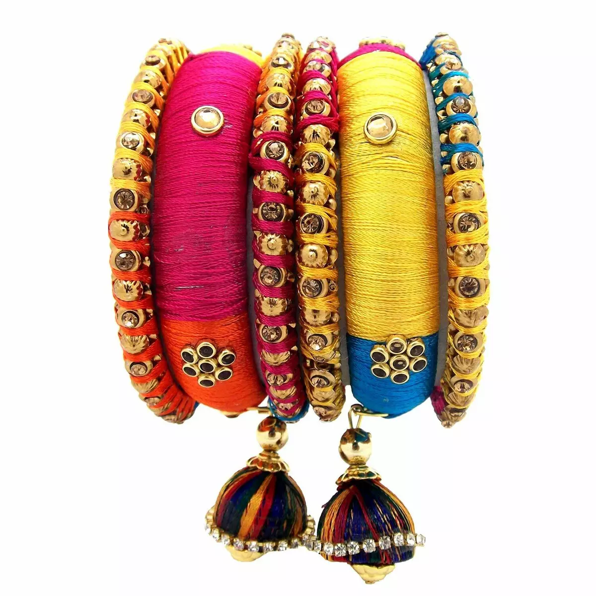 Silk Thread Bangles Multi Color with Tassel Latkan Traditional Jewelry