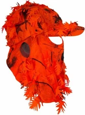 Blaze Orange Realtree AP Camo 3D Leafy Hat with Front Face Mask 60cm Adjustable