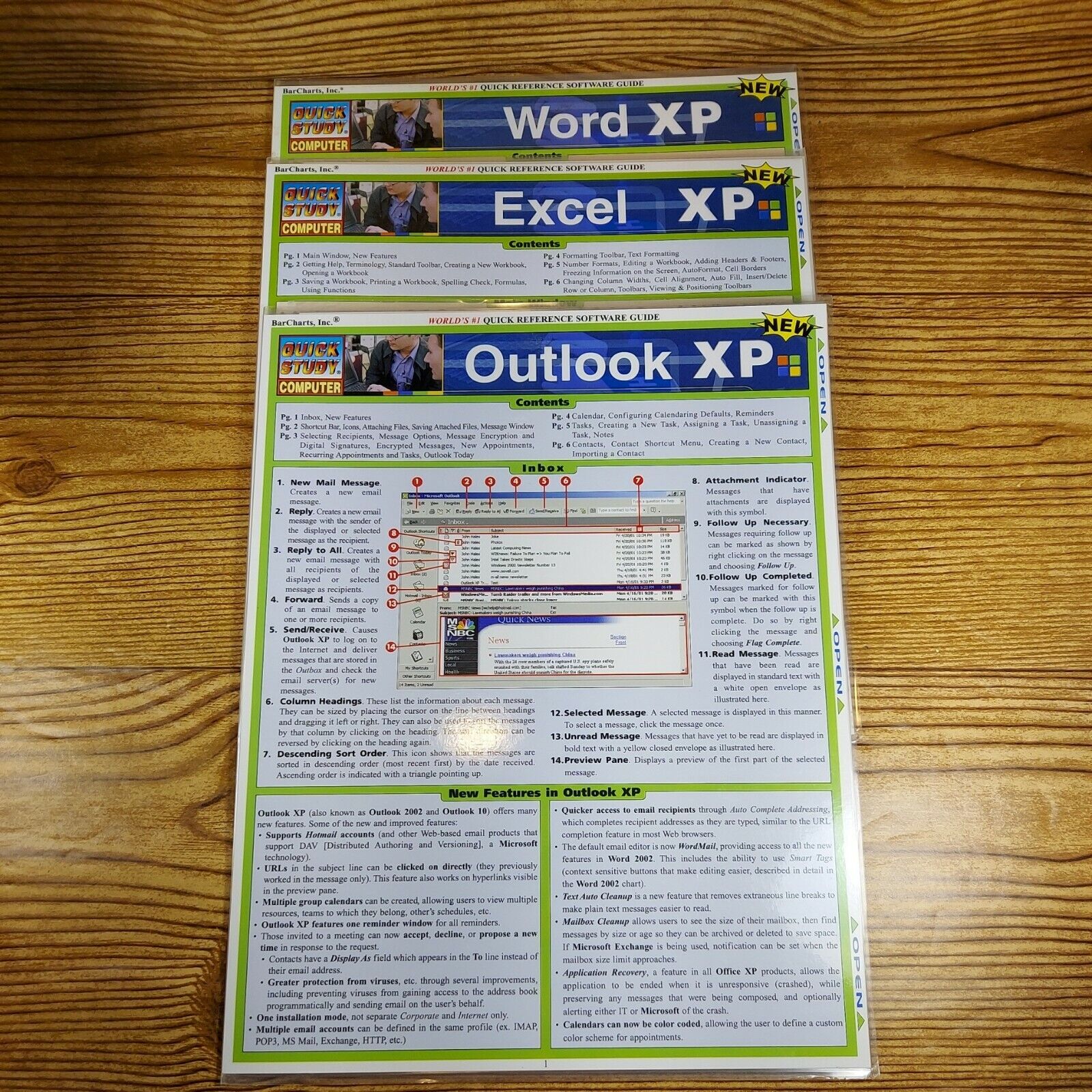Lot of 3 Barcharts Quick Study Reference Guide Word XP Excel XP Outlook XP