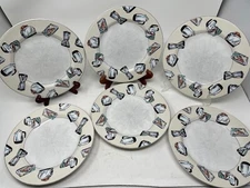 Six 7 3/4" Fitz & Floyd Plates 1950s Kitchen Line Chrome Toaster Blender Coffee