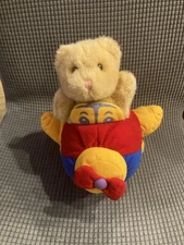 Plush Creations Inc Stuffed Animal Bear Flying Plane Red Blue Yellow 10”