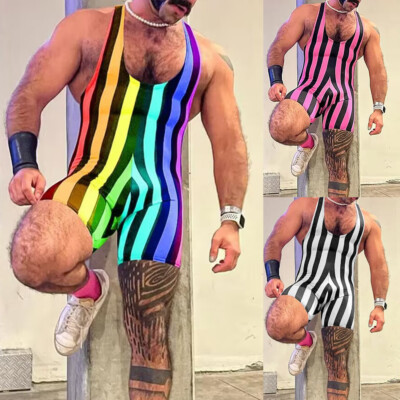 Gestreifter Boxershorts-Overall Für Herren Ärmellos Wrestling-Trikot Singlet   