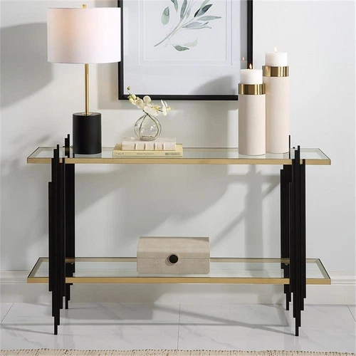 Uttermost Empire Contemporary Iron Metal/Glass Console Table in Gold/Clear - Picture 6 of 6