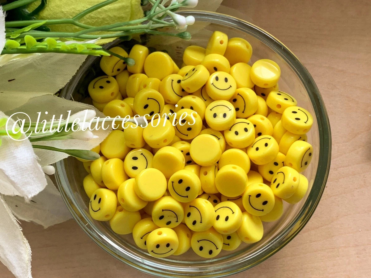 Smiley Face beads, Smiley Beads, Round Flat Beads, 10/12 mm, Random holes  30 Pcs