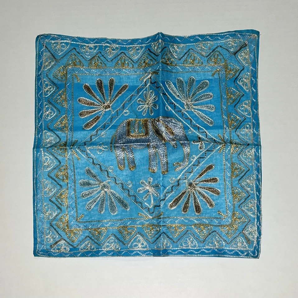 NWOT Blue Sheer Sari Elephant Embroidered Square Handmade Decor Pillow Cover 16” - Image 4 of 4