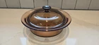 Vintage Visions CorningWare V-30-B, 24 Ounce Amber Ribbed Casserole Dish w/ Lid