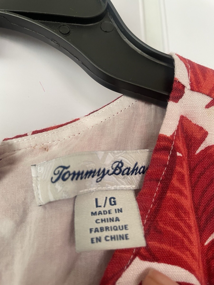 tommy bahama Cardinals Larch Dress 💯 Linen 100 Carton Red Leaves Poquets View 3