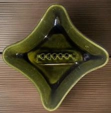 MCM Ashtray Berkeley Pottery 7001 USA Avacado Green Wood Grain Bottom