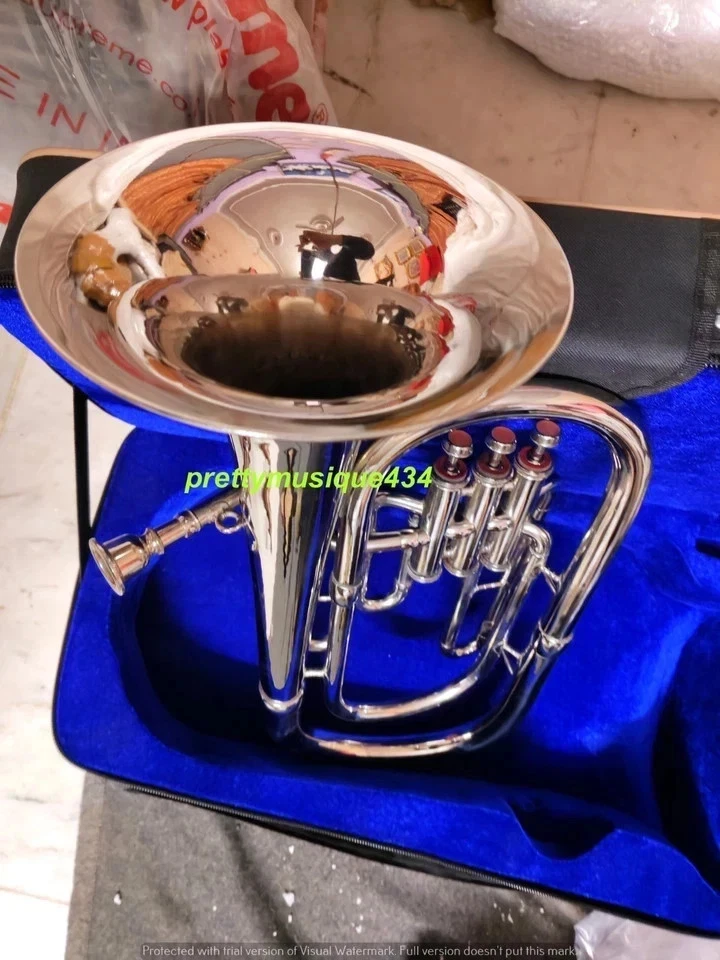 BARITONE MADE OF PURE BRASS METAL IN CHROME+ CUSHION BOX +MOUTHPIECE + FREE SHIP - Image 3 of 4