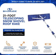 Snow Joe RJ204m Twist-N-Lock Telescoping Snow Shovel Aluminum Roof Rake, 21'