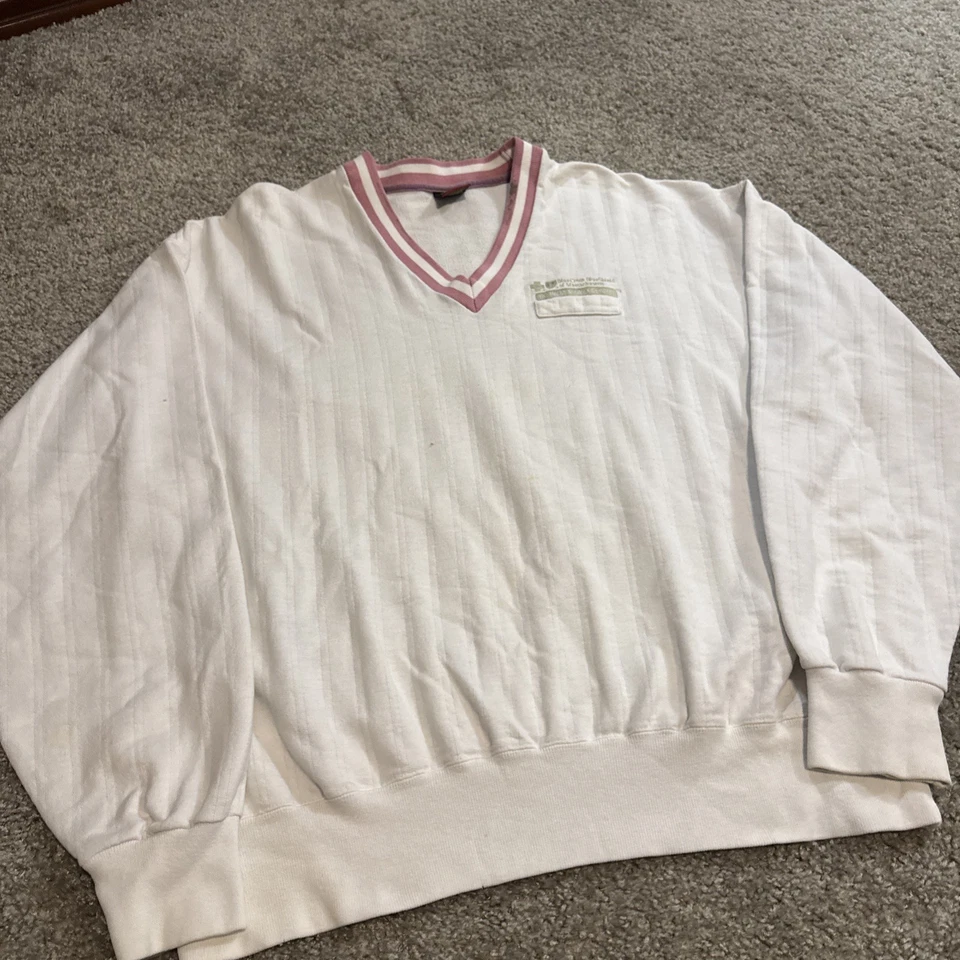 VTG 90s Blue Cross Blue Shield White Pink V-Neck Sweater Large USA Foto 2 de 4