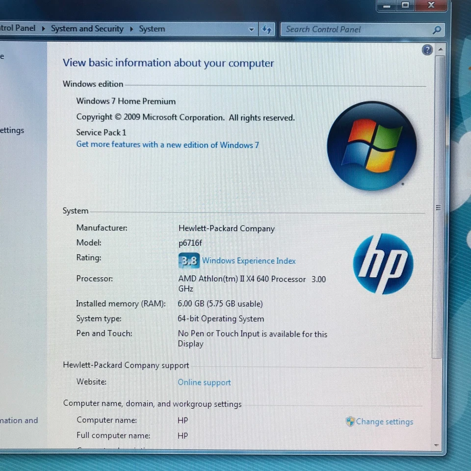 HP Pavilion Desktop PC for Retro Gaming AMD Athlon 3.00GHz 6GB RAM (Windows 7) - Image 3 of 4