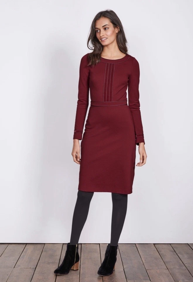 Boden Gisele Ponte Women’s Sheath Dress Size 6 Red Burgundy Long Sleeves - Image 3 of 4