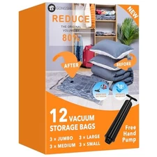 12 Pack Jumbo Vacuum Storage Bags for Clothes, Blankets, and Pillows