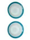Set of 2 VTG 5 1/2" DESSERT BOWL PYREX BLUE BAND Milk Glass Turquoise Aqua Rim