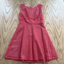 LOFT Fit & Flare Sleeveless Eyelet Dress Size 6 Cotton EUC!
