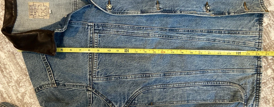 Robert Comstock Denim Jacket Mens Large Blue Leather Collar Made in Italy - Image 3 of 4